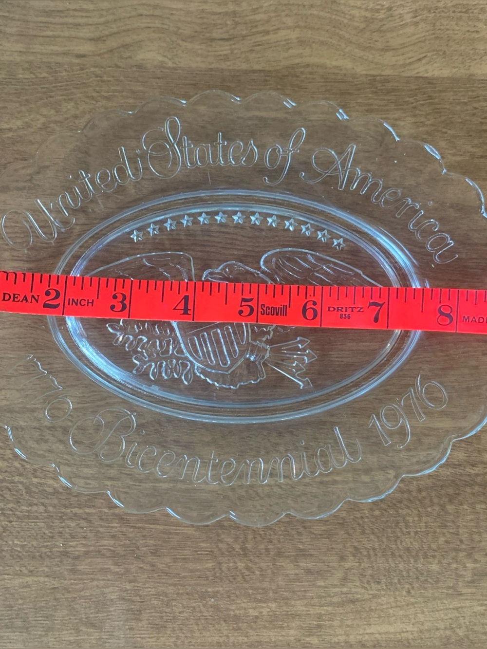Clear Glass Commemorative Plate "United States of America Bicentennial 1976-1976